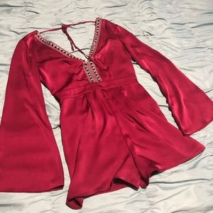 Beaded romper in cranberry, never worn!